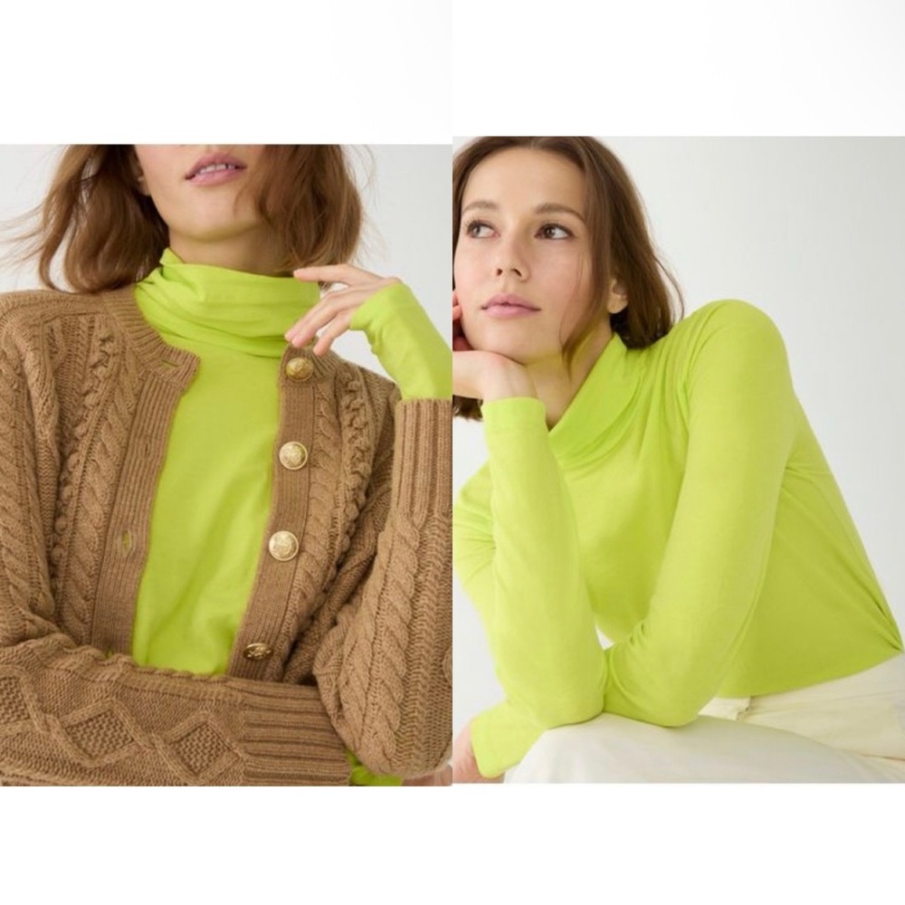 J Crew Tissue Turtleneck Long Sleeve Lightweight Top Citron Lime Lightweight